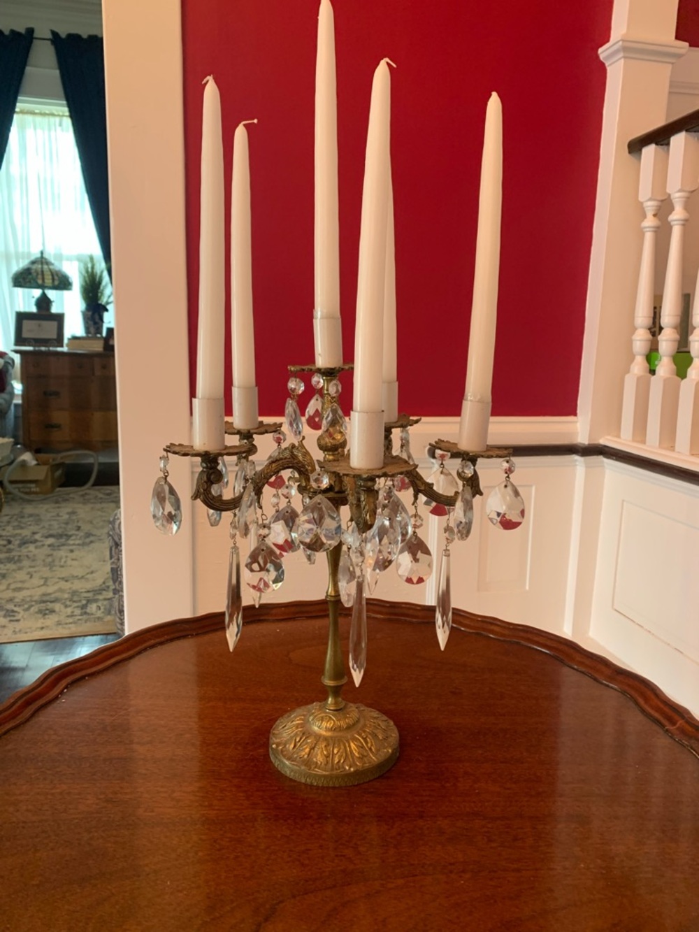 Antique /Vintage Crystal Five-Arm Candelabra -